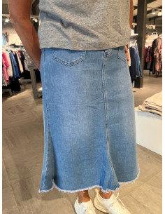 Feeling 8046 Jeanskjol klockad rå kant 2